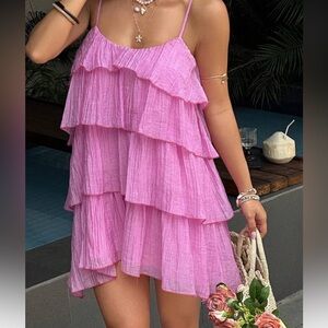 Pink Ruffled Sleeveless Dress